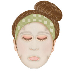 Facial sheet mask cosmetics.with cucumber Hyaluronic acid white mask. Cosmetology and health care. illustration hand drawn.