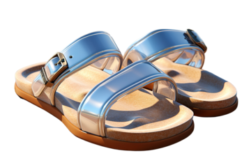 Shiny Silver Sandals on a Summer Day on a Clear PNG or White Background.