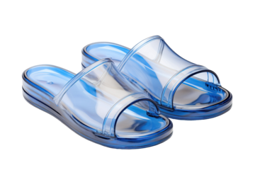 Translucent Blue Summer Slippers On A White Background on a Clear PNG or White Background.