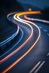 Abstract blue and orange light path symbolizes technology and data transfer in the digital realm