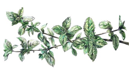 Obraz premium Watercolor Illustration of a Sprig of Mint