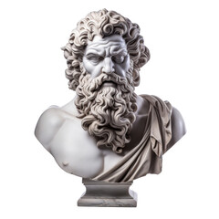 PNG Zeus, ancient marble greek sculpture. head, bust. Isolated on transparent background