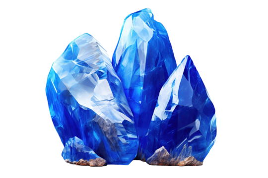 A Cluster of Blue Crystal Gems Reflecting Light on a Clear PNG or White Background.