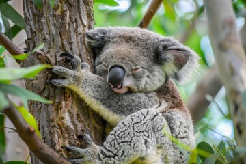 Fototapeta premium Cute adult koala from australia sleeping on tree