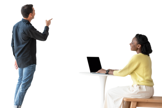 Png colleagues in a meeting with laptop smart technology