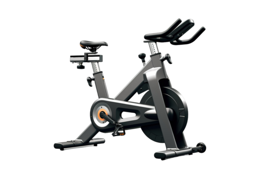 A Sleek Black Indoor Cycling Bike Ready For An Intense Workout on a Clear PNG or White Background.