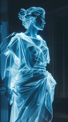 Futuristic Hologram of Classical Greek Statue in Blue Light
