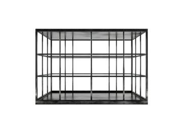 A Black Metal Cage Like a Modernist Architectural Model on a Clear PNG or White Background.