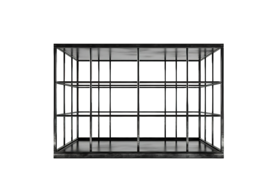 A Black Metal Cage Like a Modernist Architectural Model on a Clear PNG or White Background.