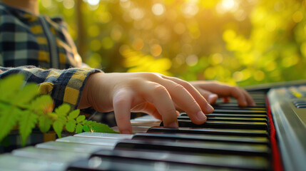 Children's hands playing the piano