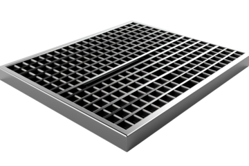 A Stainless Steel Grating Grid In A Modern Industrial Setting on a Clear PNG or White Background.