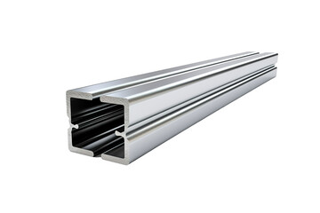 A Gleaming Silver Steel Beam With a Rectangular Cross-Section on a Clear PNG or White Background.