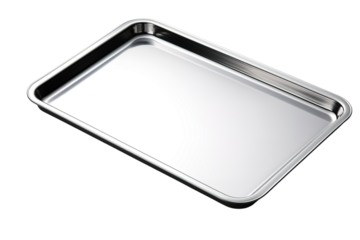 A Gleaming Stainless Steel Baking Sheet Ready for Culinary Creations on a Clear PNG or White Background.
