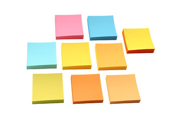 Colorful Post-it Notes Arranged in a Geometric Pattern on a White Background on a Clear PNG or White Background.