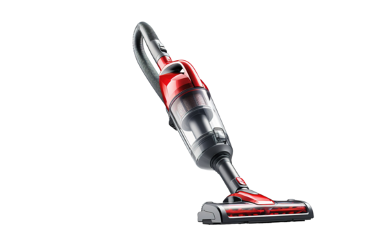 A Red and Grey Cordless Vacuum Cleaner Ready to Tackle Any Mess on a Clear PNG or White Background.