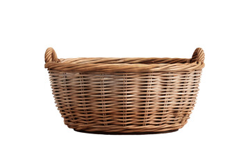 Fototapeta premium A Rustic Woven Wicker Basket With Handles Isolated on a White Background on a Clear PNG or White Background.