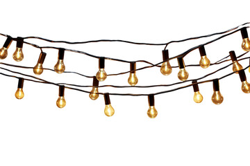 A String of Twinkling Lights Against a Blank Canvas on a Clear PNG or White Background.