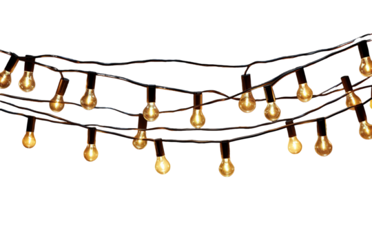 A String of Twinkling Lights Against a Blank Canvas on a Clear PNG or White Background.