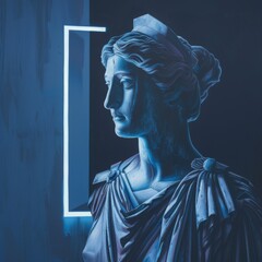Obraz premium Classical Goddess Bust in Vibrant Neon Light. Modern Art Sculpture