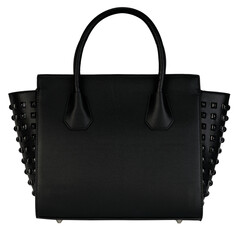 Black Leather Handbag with Studded Details