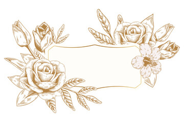 Gold floral pattern on a white badge design element