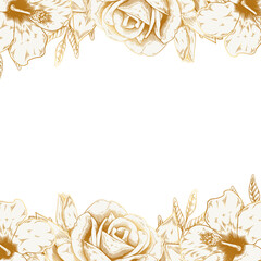 Hand drawn gold rose border design element