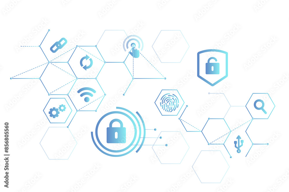 Wall mural computer security system icons background