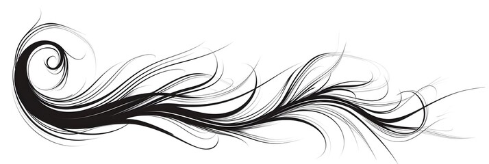 Elegant Flowing Black Cursive Line with Graceful Curves and Swirls on White Background