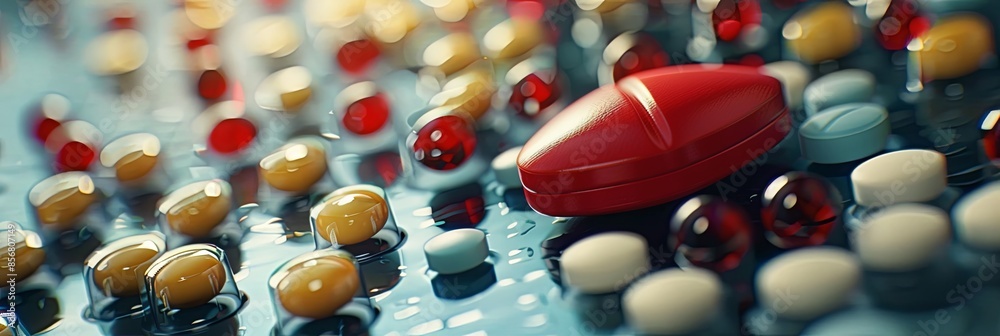 Poster a close-up image of various heart medications, including pills and capsules, on a clean surface. the