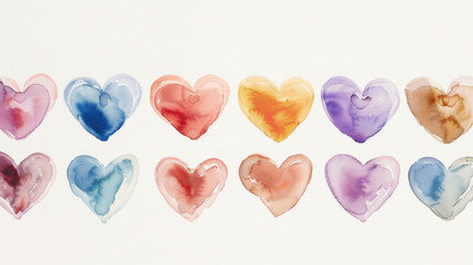 Fototapeta premium Watercolor Hearts in Varied Skin Tones. Diversity, Equity, Inclusion and Belonging. Love and Valentine's Day concept.