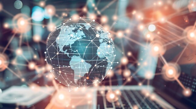 a globe with dots and lines around it