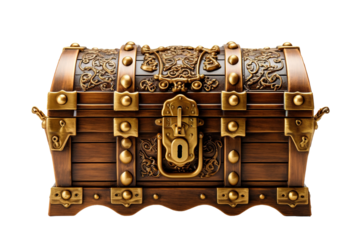 A Golden Treasure Chest Awaits Its Discovery on a Clear PNG or White Background.
