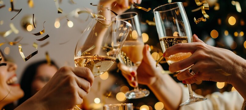 Colleagues toasting at corporate event in celebratory moment after successful achievement