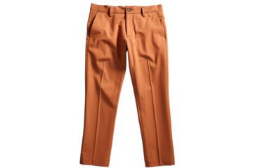 A Pair of Crisp, Rust-Colored Dress Pants Ready for the Day on a Clear PNG or White Background.