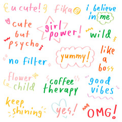 Cute pastel doodle typography design element set