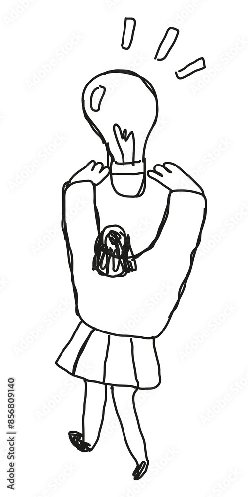 Poster Woman holding light bulb png cartoon icon