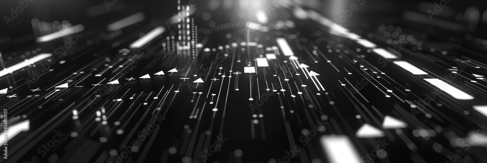 Poster abstract data flow visualization in black - futuristic black and white visualization depicting a hig
