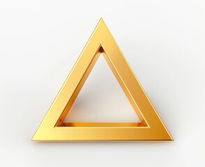 A shiny, gold-colored triangle with a hollow center sits on a stark white background