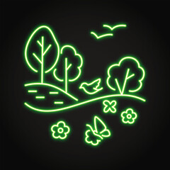 Biodiversity, nature conservation neon icon