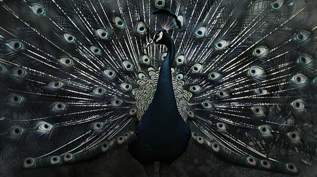 Chinoiserie painting, macro shot photo of peacock with peony branch background , moody vintage wall art, wallpaper