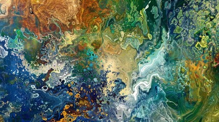 A painting of a colorful ocean with a blue and green swirl