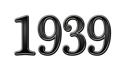 black metal 3d design of number 1939 on white background.