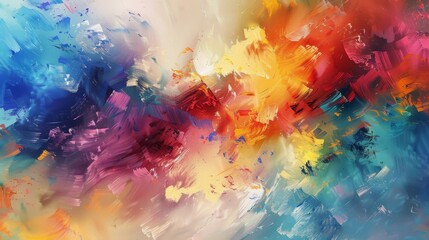 A colorful painting with a lot of brush strokes and splatters of paint