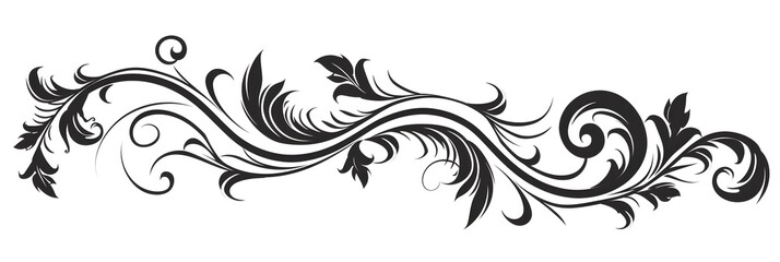 Fototapeta premium Decorative Curly Horizontal Scroll in Black with Small Swirls Minimalistic Design