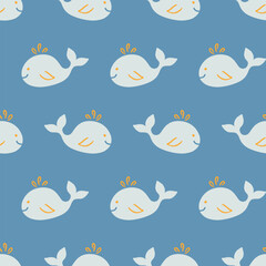Doodle Whales Seamless Pattern Background