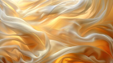 Texture of white silk with folds in the form of waves, illuminated by yellow light