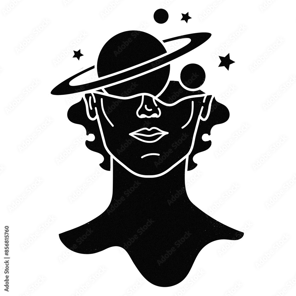 Poster surreal head png sticker, black saturn, transparent background