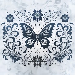 Fototapeta premium Elegant Black And White Butterfly Floral Design Vector Art