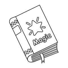 Big magic book with spells, doodle style flat vector outline for coloring book