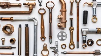 Plumbing tools on white background